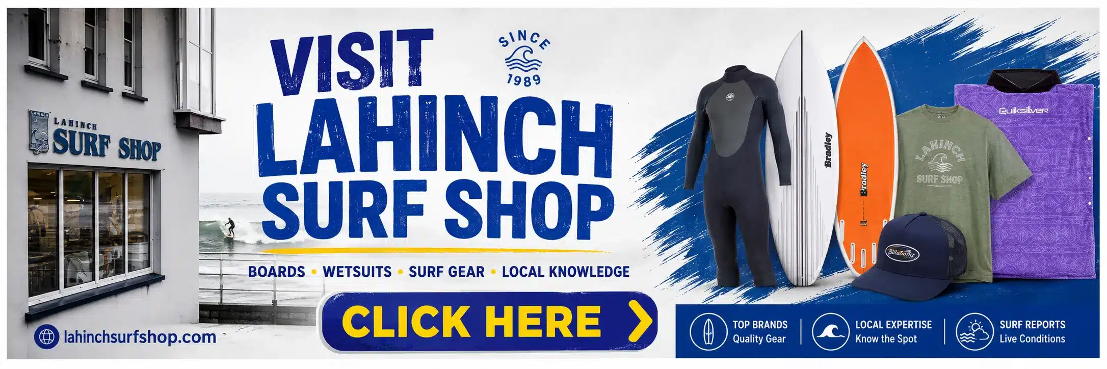 Visit Lahinch Surf Shop for boards, wetsuits, surf gear and local Lahinch surf knowledge